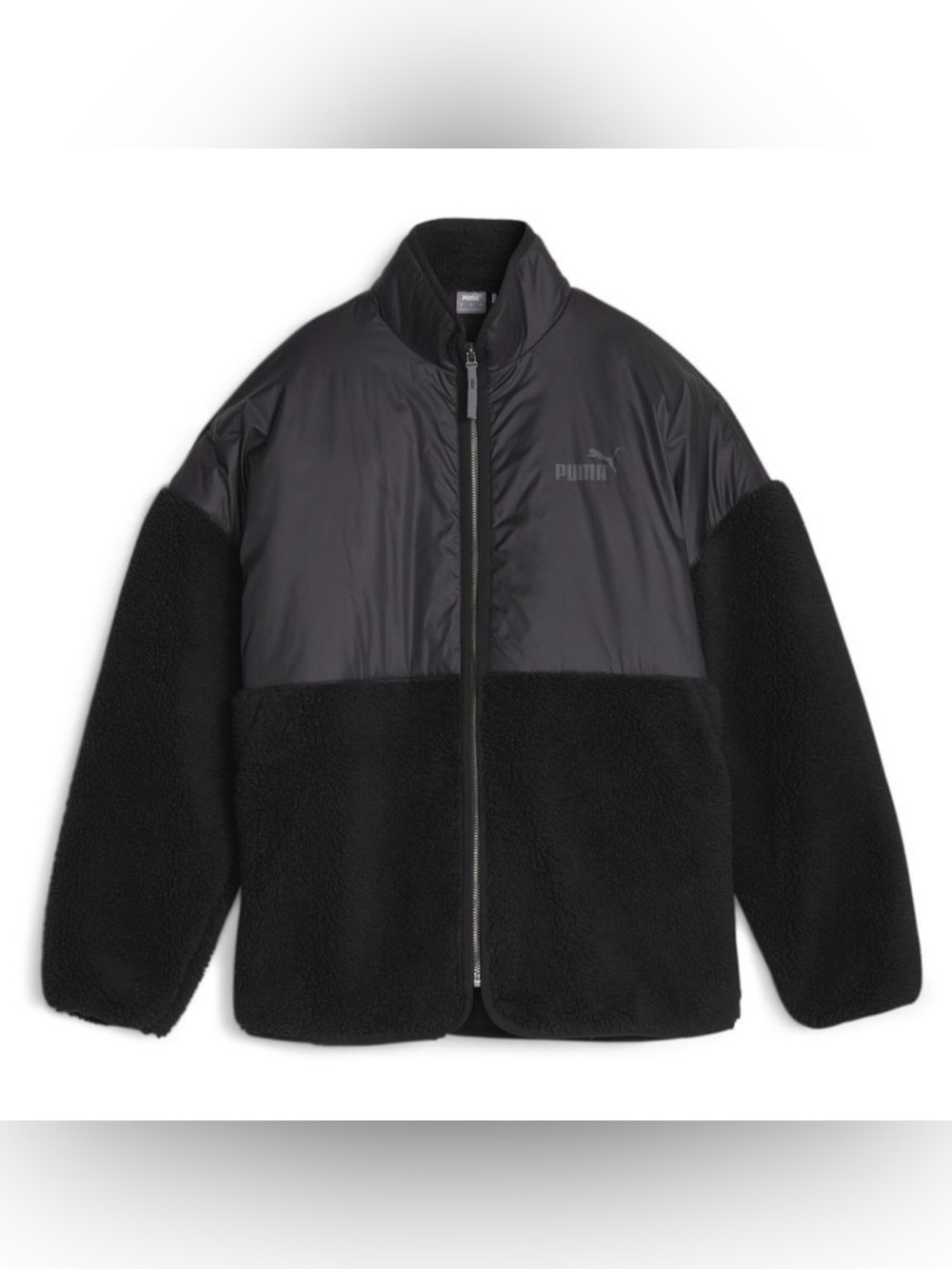 PUMA Sherpa Hybrid Full-Zip Mock Neck Fleece Jacket Black XL New with tags